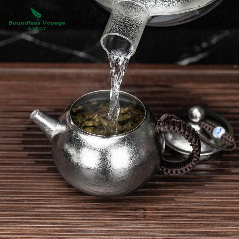 Pure Titanium Teapot Home Office Outdoor Use 260ml Thickened Durable Kung Fu Tea Pot With Built-in Heater