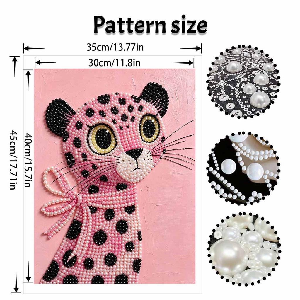 DIY Frameless Pearl Art Painting Kit Pink Leopard With Bow Knot 3D Sparkling Bead Canvas Gift for Craft Lovers Home Wall Decor Art Project