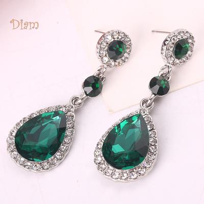 Diamantové šperky Party Elegantní dámské lesklé náušnice s křišťálovým kamenem vykládané vodní kapkou