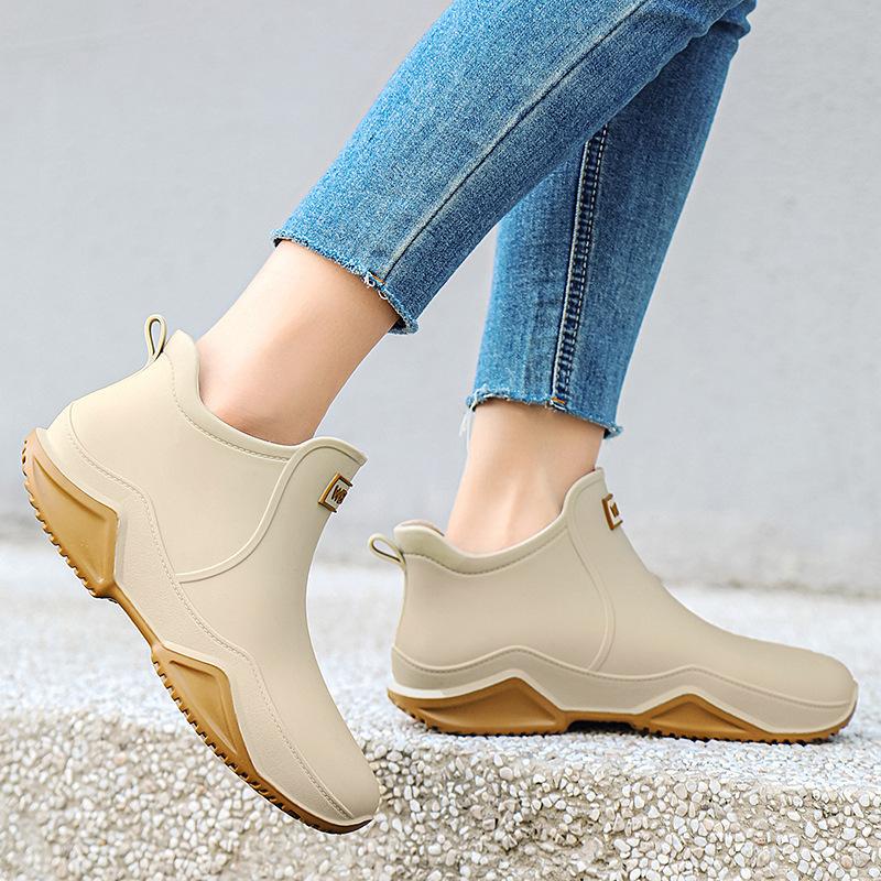 Women's Rain Galoshes PVC Insulated Rubber Shoes Waterproof Work Rainboots Fashion Solid Color Non-slip Garden Boots