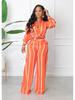 European & American Women's Striped Two-Piece Set: Long Sleeve Shirt & Pants