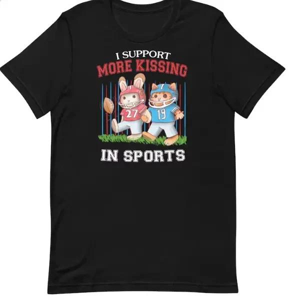Kissing in Sports Shirt Funny Couples Sports Tee Romantic Game Day Unisex Shirt M