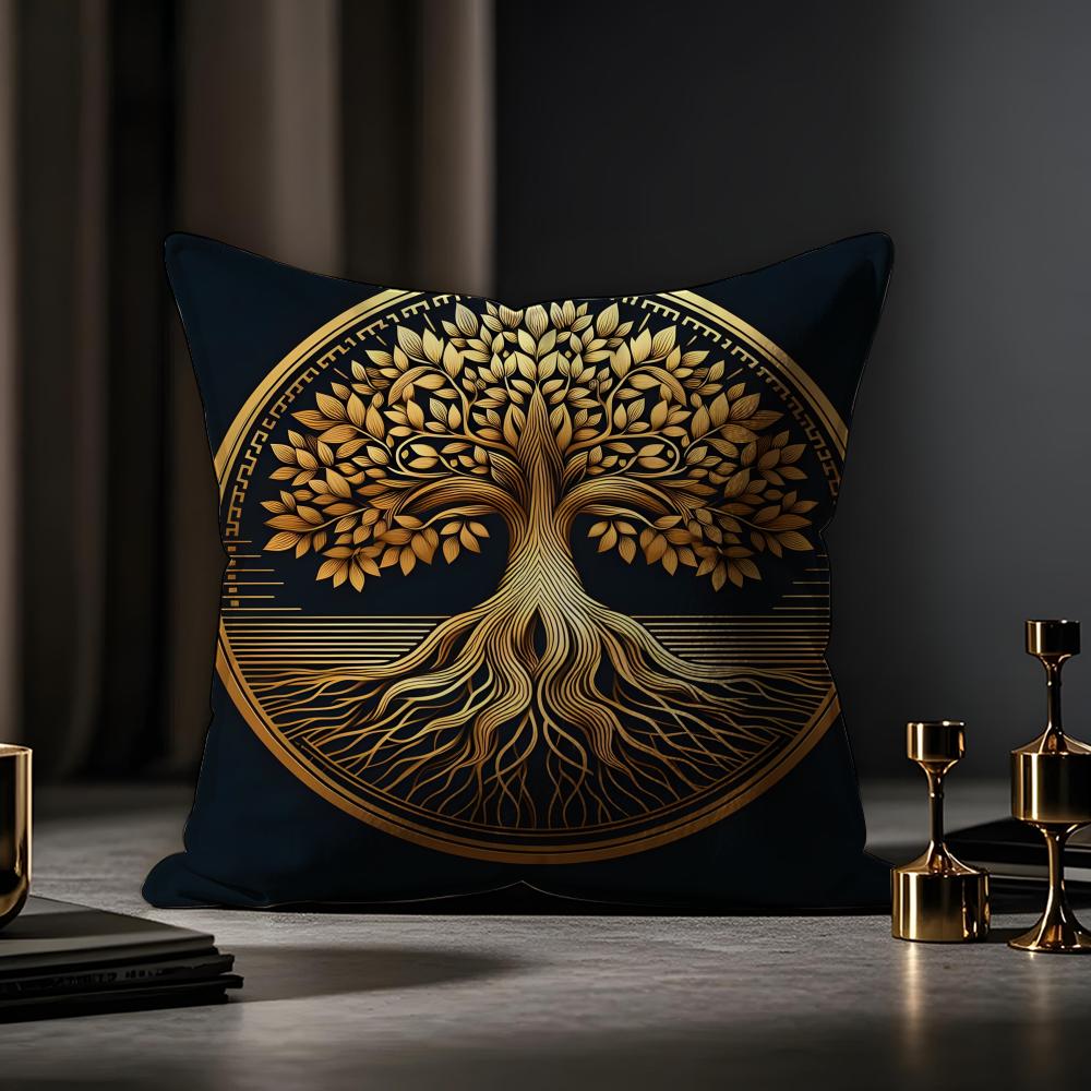 Tree Of Life Cushion Plant Floral Cushion Cover Anti-dustmite Pillowcase Invisible Zipper Silky Short Plush Sofa Cushion Cover
