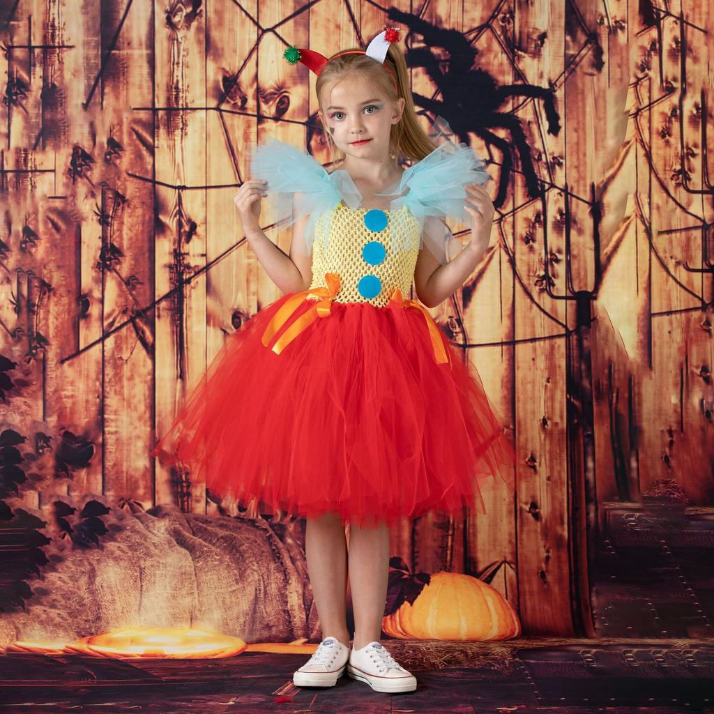 2025 Clown Suit Children's Mesh Princess Dress TUTU Girls Dress Christmas Halloween Show Costume