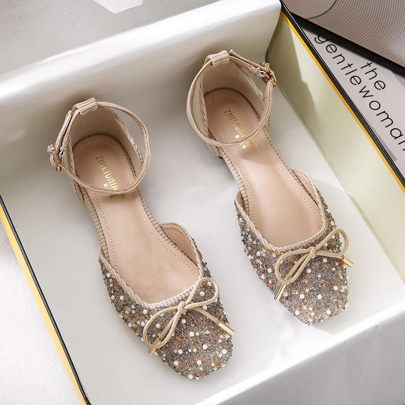 

33 34 Маленький размер сумка голова сандалии женские лето новый стразы бант плоская подошва большой размер 41 а 43 33