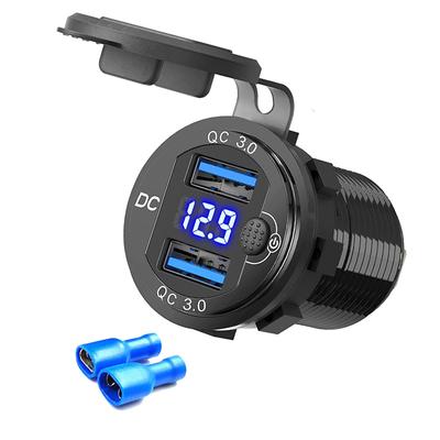 Schnellladegerät Aluminium Qc3.0 Dual USB Autoladegerät mit Schalterknopf LED Spannungsanzeige für 12V/24V Autos Boote Motorräder