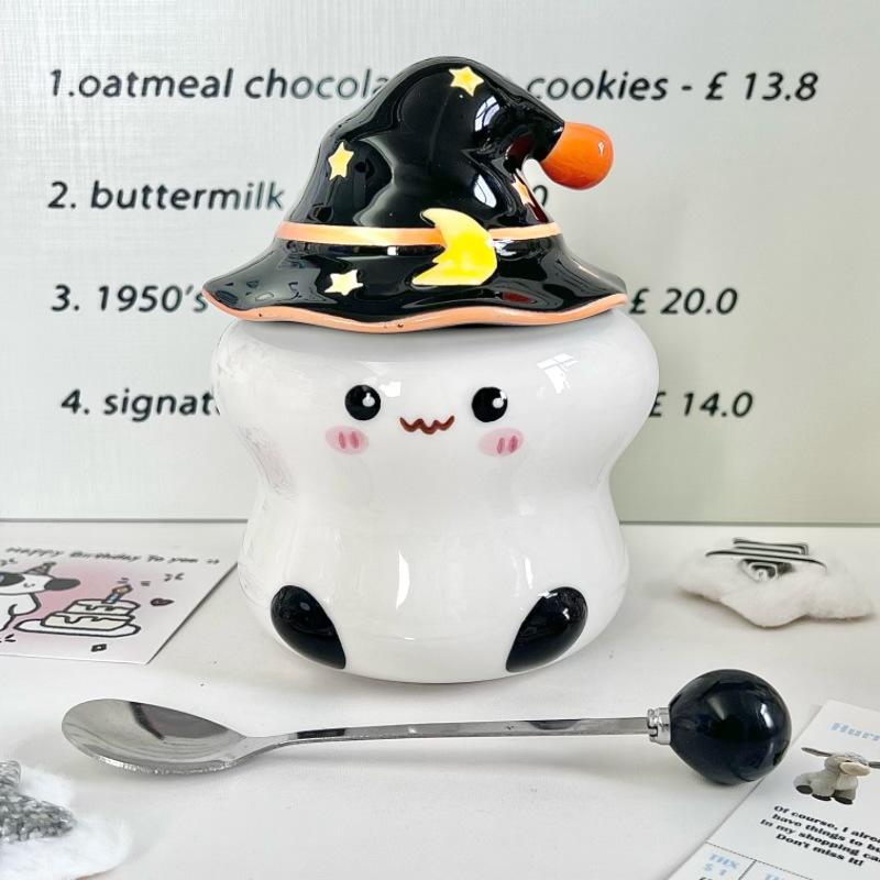 Cute ghost mug with lid spoon high value girl birthday gift office ceramic water cup souvenir