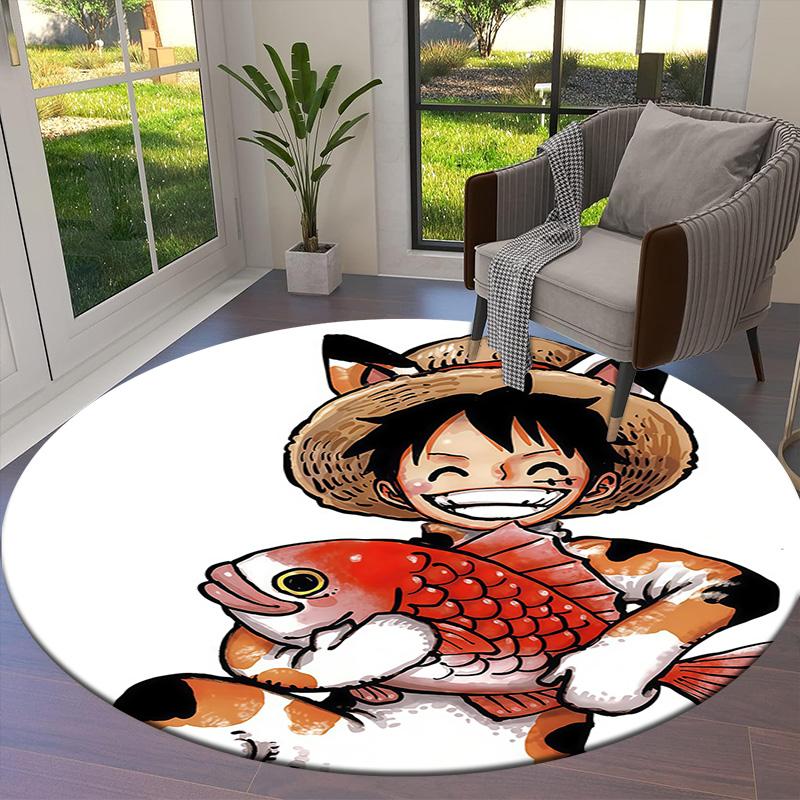 One Piece Monkey D Luffy Round Area Rug Carpet Rug For Living Room Bedroom Sofa Playroom Decor Nonslip Floor Mat