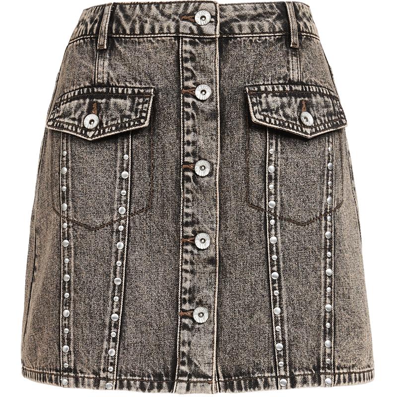 Veromoda 2025 Spring High-Waist A-Line Buttoned Skirt