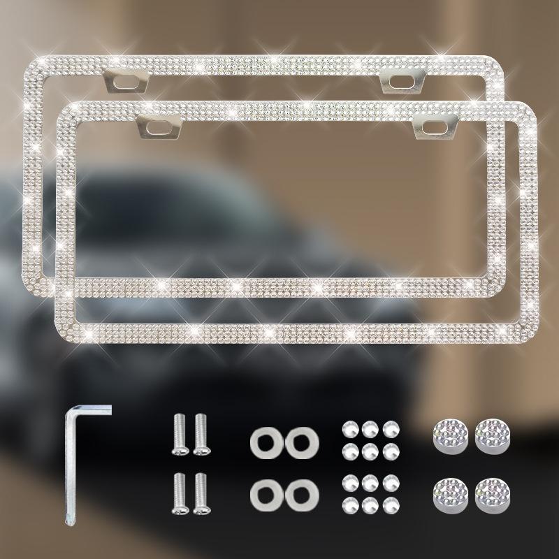 NEW 1/2PCS 31*16cm Bling Rhinestone License Plate Frame - Women's Crystal Car Frame Holder Accessories License Plate Covers Frames 6