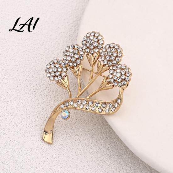 Dainty Floral Jewelry Rhinestone Flower Branch Brooch Alloy Lapel Pin for Wedding Party Brooch Women Clothing Accessories Daily Artistic