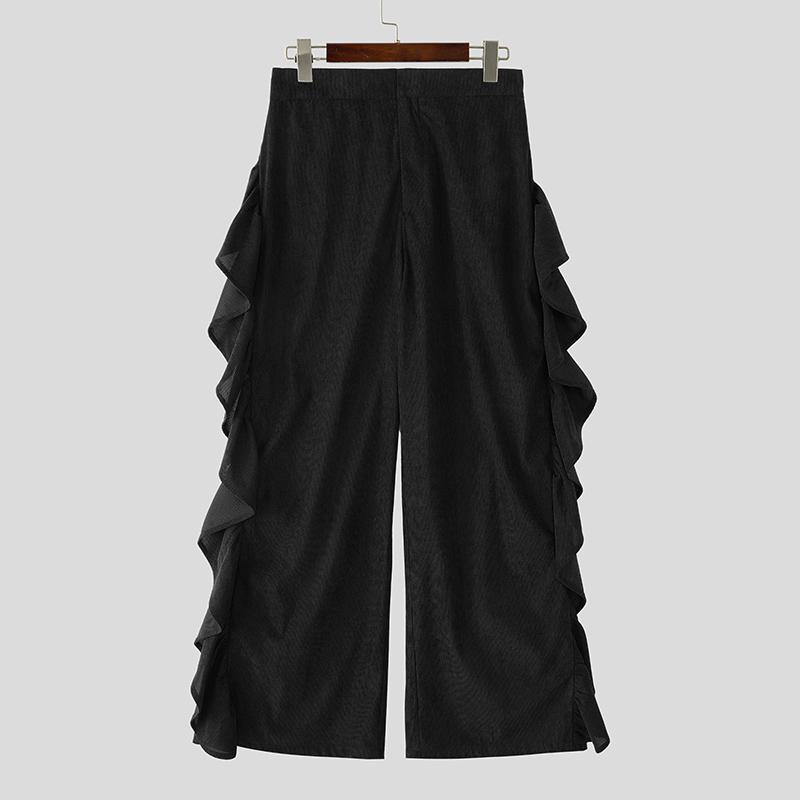 

INCERUN Autumn Men Casual Loose Zip-up Elastic Waist Ruffled Wide Legs Pants Trousers S чёрный