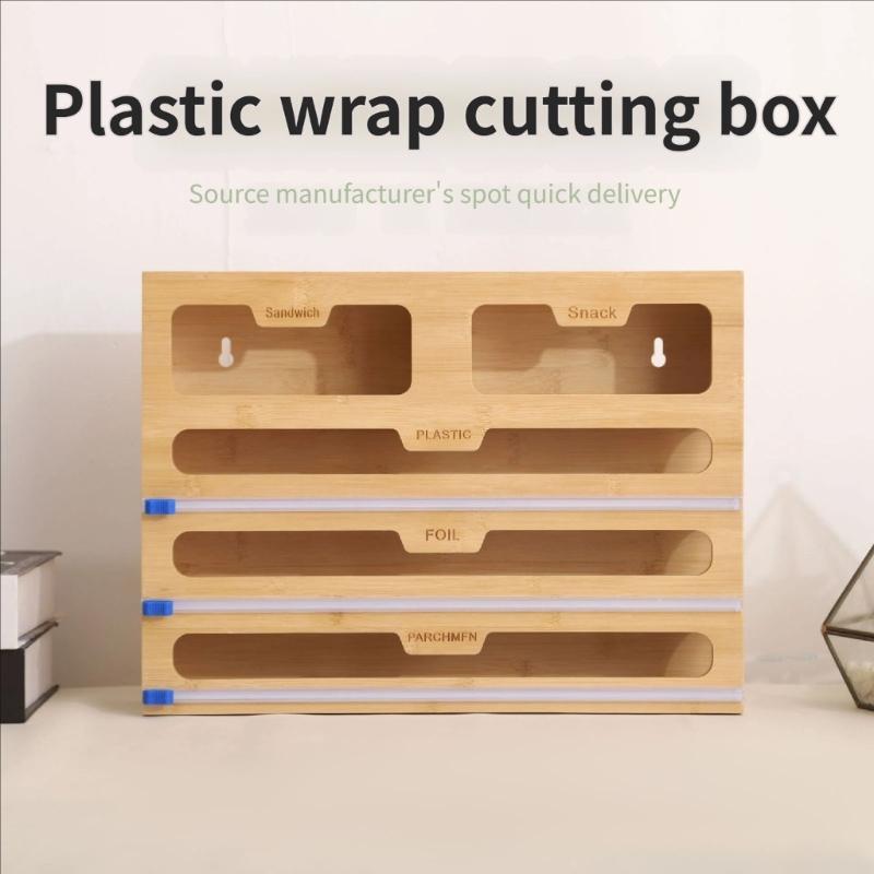 High Quality Wooden Wrap And Bag Holder With Smooth Cutting Feature For Organized Kitchen Storage