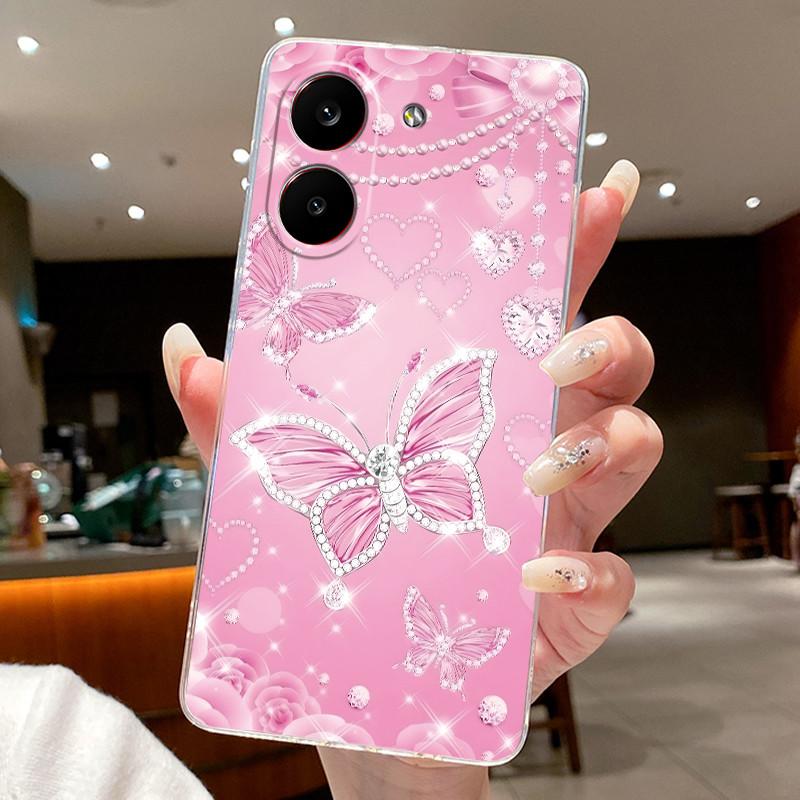 Phone Case For Redmi Turbo 5 / Poco X8 Pro 5G Fundas Capa Butterfly Bow Protective Casing Transparent Soft Silicone TPU Cover