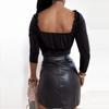 Fashion Women's Sexy Leather Skirt Solid Beading Skirt Split Skirt  Skirt