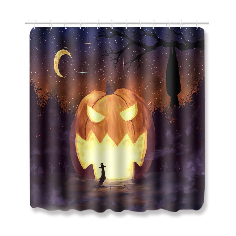 Halloween Shower Curtain Floor Mat Combination Four-Piece Set Bathroom Toilet Carpet Door Mat