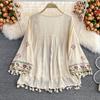 Summer Women's Shirt Bohemian Holiday Embroidered Tassel Cardigan Waist Slim Short