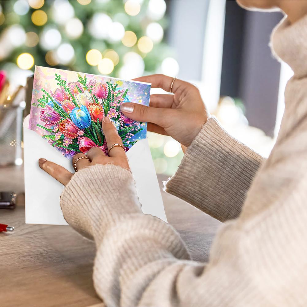 8/12pcs Diamond Painting Greeting Cards Handmade Diamond Painting Gift Card 5D Rhinestone Embroidery Arts Cards Kits for Adults