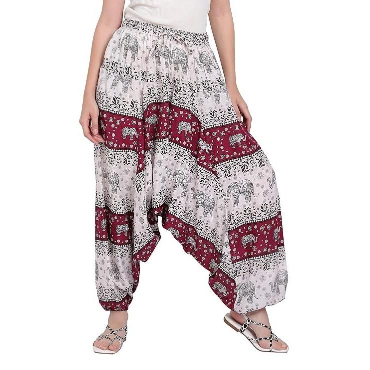 Women Designer Elephant Printed Harem Pants Indian Bollywood Casual Wear Trouser Free