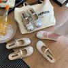 French Silver Bag Head Half Slippers Women's Summer Wear 2025 New One-pedal with Skirt Flat-soled Single Shoes Cool Slippers