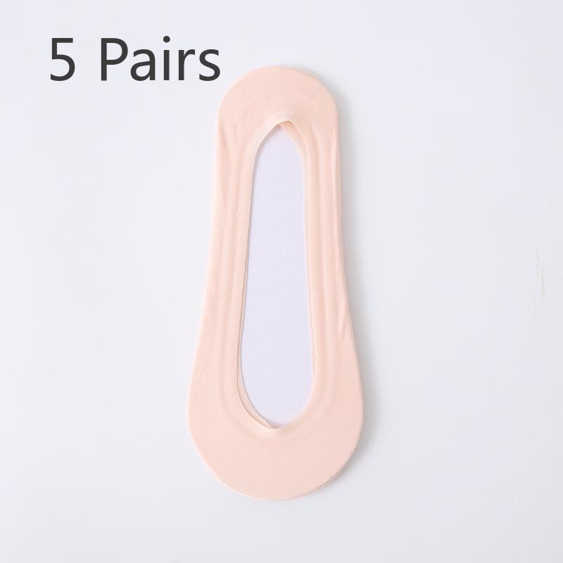 5 Pairs of Women's Summer Thin Style Ice Silk Solid Color Light Mouth Invisible Socks
