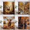 Herbstwald Duschvorhang Hirsch Hochlandrind Tiger Wildtier Natur Herbstlandschaft Badezimmerdekoration Polyester Duschvorhang