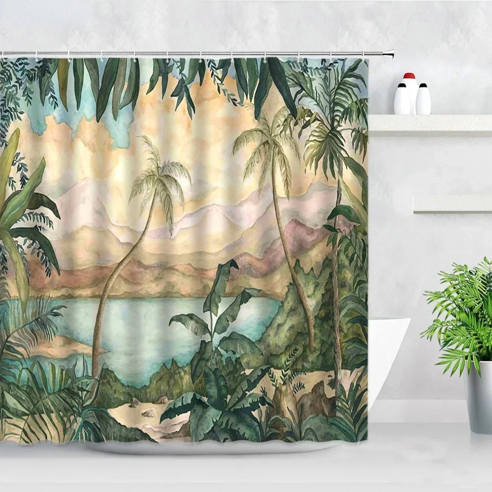 Tropical Paradise Shower Curtain, Exotic Plants & Animals, Waterproof for Bathroom Decor, Enhance Home with Nature's Beauty