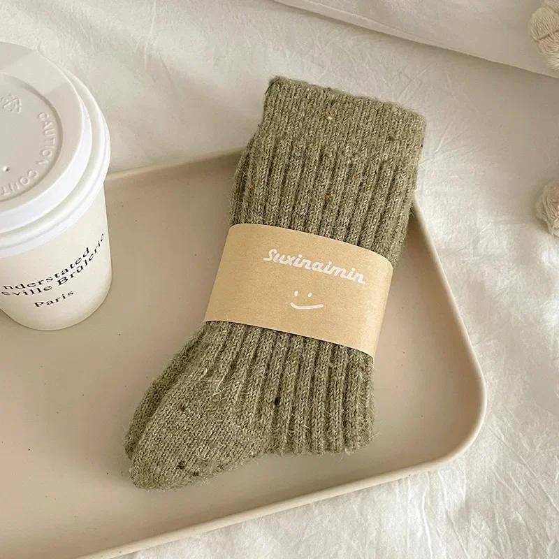 

Winter Women Socks Wool Cashmere Thick Warm Long Socks Japanese Fashion Thermal Floor Sleeping Harajuku Snows Home Stockings One Size армия зеленый