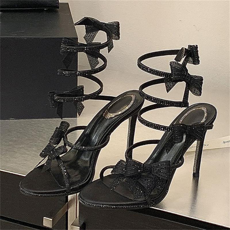 Elegant Pink Wedding Shoes CRYSTAL Bow High Heels Sandals Woman Summer Ankle Strap Thin High Heels Open Toed Party Shoes