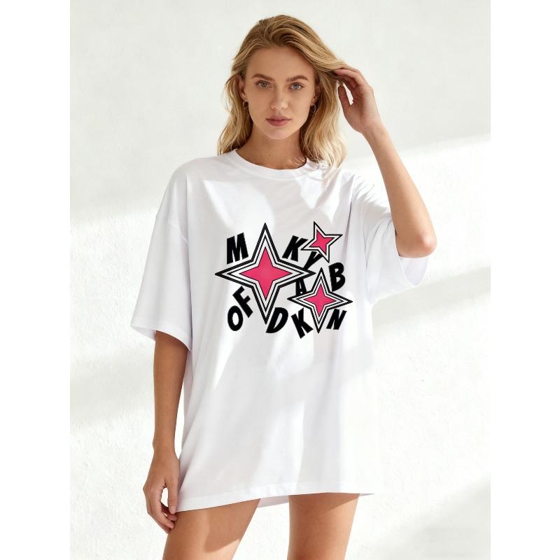 Oversized T Shirt Black Star And Text Print For Casual Wear