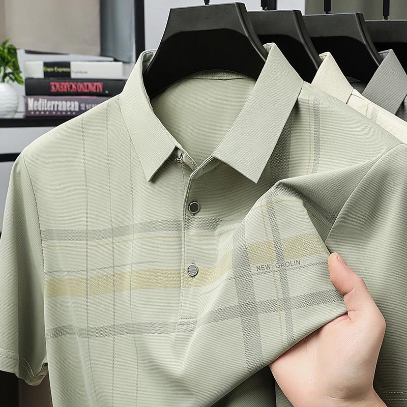 Herren kariertes Poloshirt Atmungsaktives schnell trocknendes Gewebe Kurzarm Revers Oberteil Für Business und Alltag