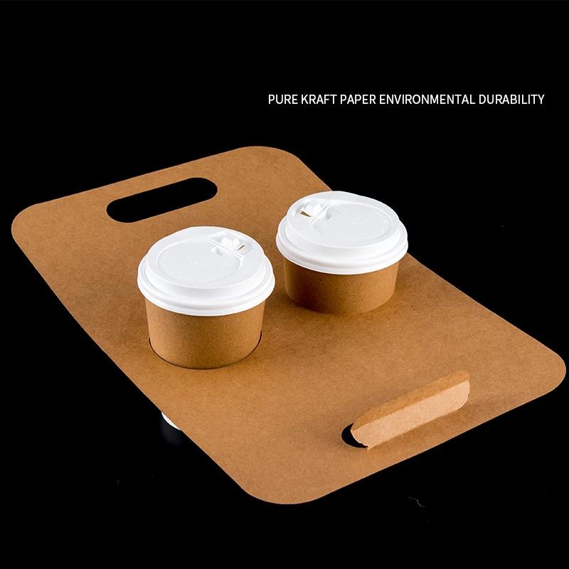 10 pcs Portable Kraft Paper Cup Holder Takeaway Coffee Milk Tea Arc Cups Carry Creative Plastic  Packing Coffee -Cup Bag