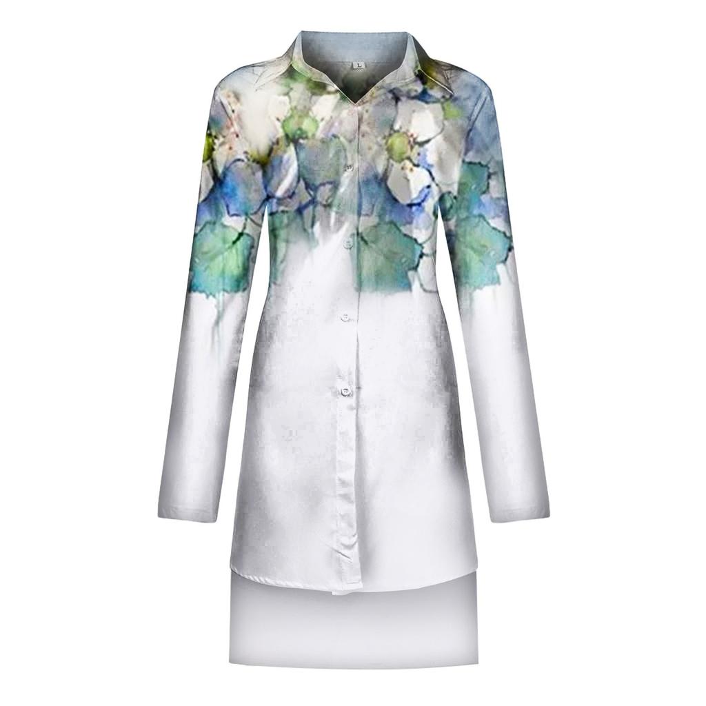 Fashion Women Floral Print Long Sleeves Buttons Cardigan Loose Shirt Dress