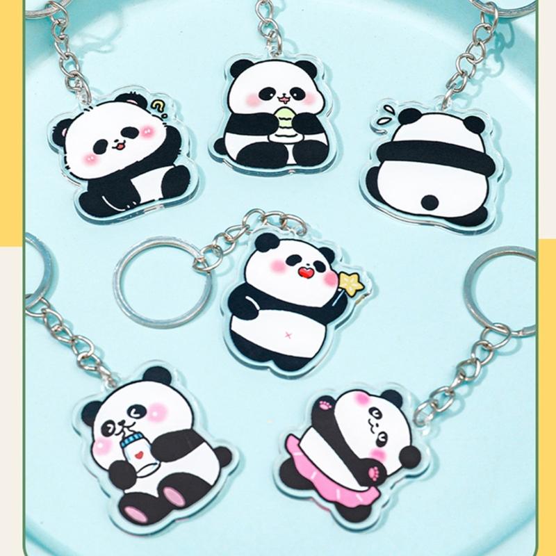 Pack Of 6 Panda Charm Keychain Handmade Acrylic Keyring Stylish Backpack Pendant for Animal Lovers and Gift Giving