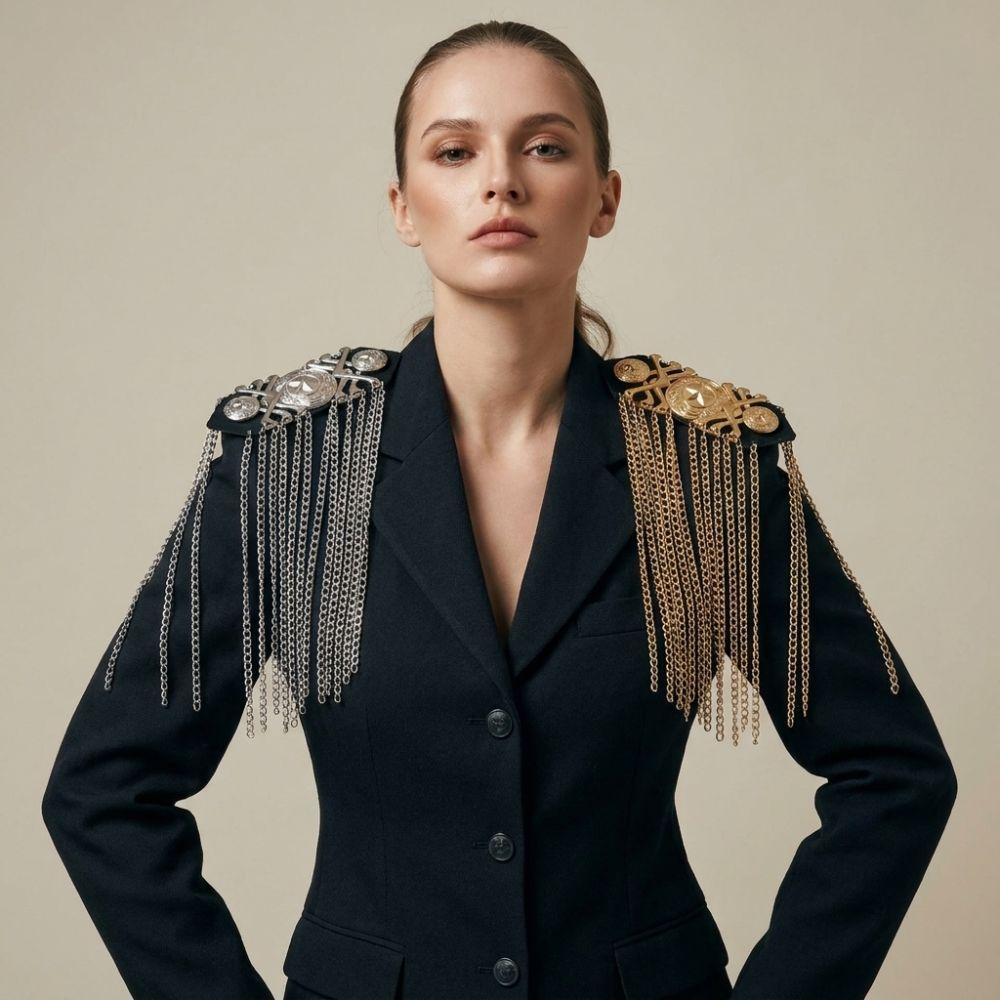 Metal Shoulder Board Badges Tassel Chain Fringed Epaulet Decoration Vintage Brooch Pin For Jacket