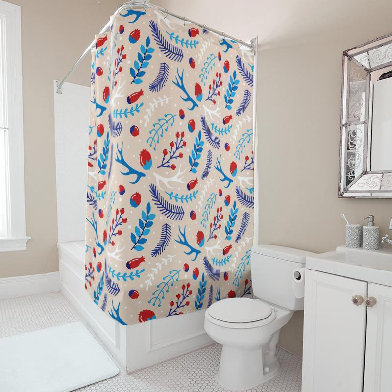 TU Botanical Shower Curtain Red Berries Leaf Pattern Bathroom Decor Waterproof Fabric Vintage Farmhouse Rustic Home Textile