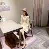 Twisted Knitted Dress for Women In Autumn and Winter High-waisted Casual Long-sleeved Pullover Solid-color Sweater
