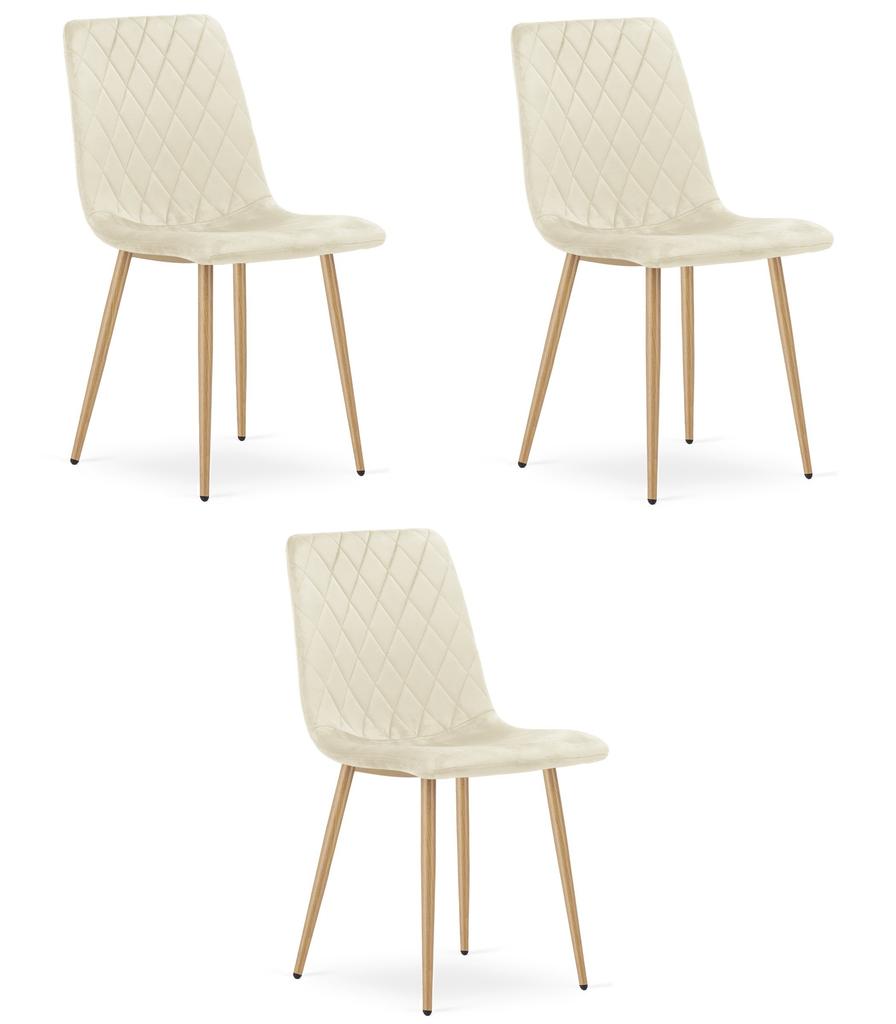 TURIN Chair - Light Beige Velvet / Wood-colored Legs X 3