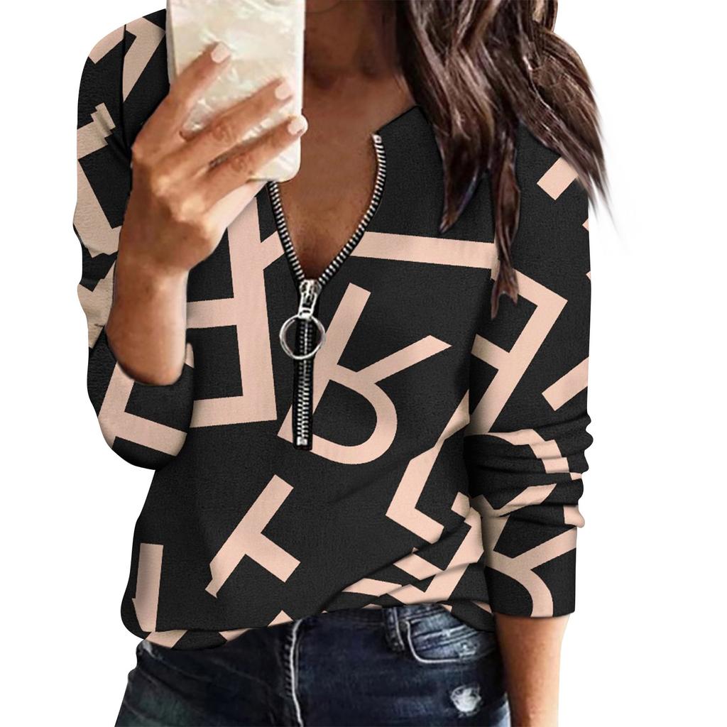 Women Basic Print 1/4 Zip Long Sleeve Sweatshirt Soft Comfortable Crewneck Sweatshirts