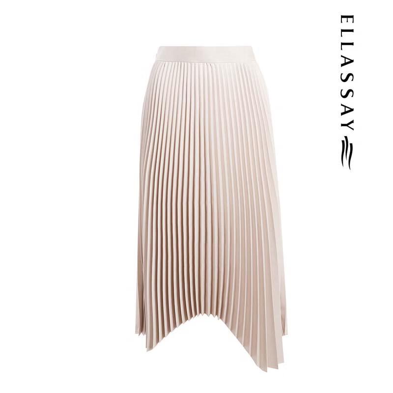 ELLASSAY Women's High-Waist Irregular Pleated Midi Skirt