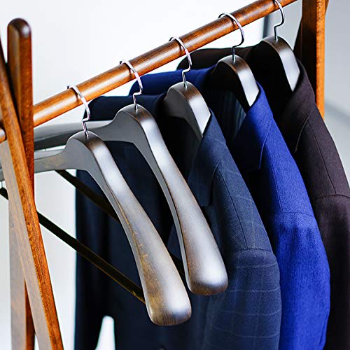 Nakata Hanger - Made In Japan: Set of 5 Wooden Men's Suit Hangers with Felt Bars, Smoke Brown, SET-01 (430mm)