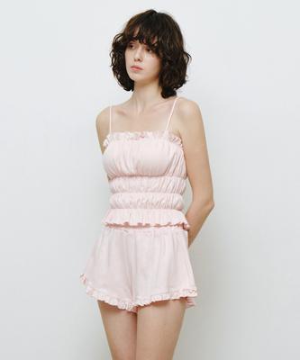 MONGDOL [Set] Built-In Cap Frill Sleeveless Cotton Pajamas Pink Mdpj003Pink