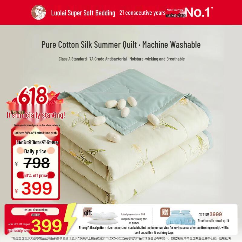 Luolai Class A Antibacterial Tussah Silk Summer Quilt 200*230cm