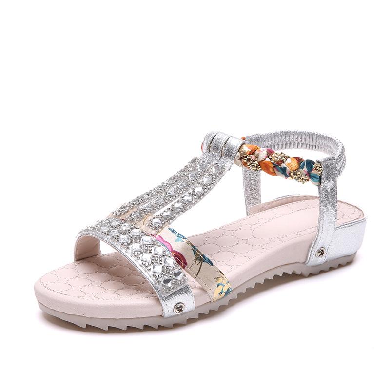 

Sandals fairy wind 2025 summer new flat bottom rhinestone pearl ins tide bohemian beach sandals girl 35