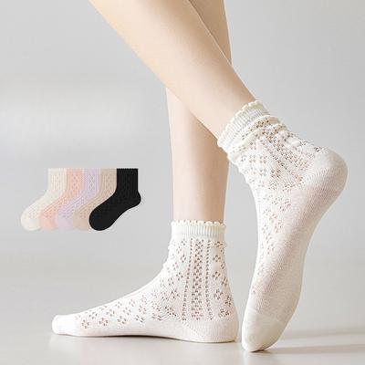 Female Summer Thin Mesh Breathable Pure Cotton Sweat Absorbing Anti Odor Antibacterial Lace Stockings