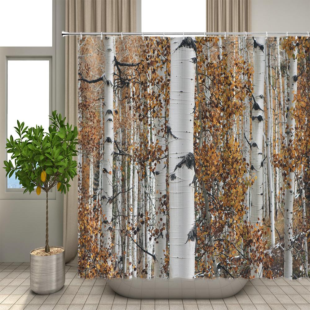 Bath Curtain 3D Printing Window Scenery Forest Shower Curtains 180*200Cm Waterproof Bathroom Curtain Washable Fabric With Hooks