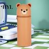 Rotating Pen Holder Pencil Case Desktop Stand Up Cartoon Animal Design School Pouch Silicone Storage Bag for Home Office Supplies Retractable