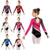 Girls Long Sleeve Bronzing Cloth Hollow Back Shiny Rhinestone Decorated Dance Leotards