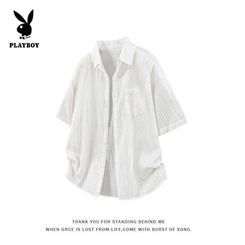 PLAYBOY Men s Ice Silk Short Sleeve Casual Shirt 4XL