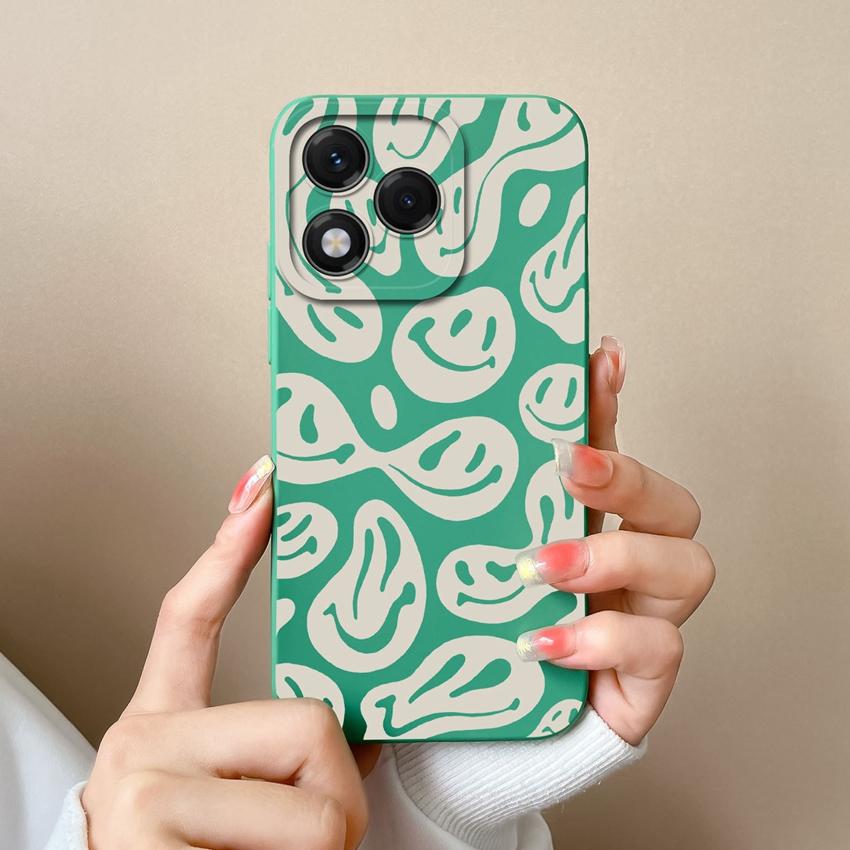 Phone Case For Huawei Honor X8 X6b 400 Lite X9c X7c X60 X5b X8c Fashionable Smiley Face Pattern Square Liquid Silicone Anti Slip Shell For Huawei Capa